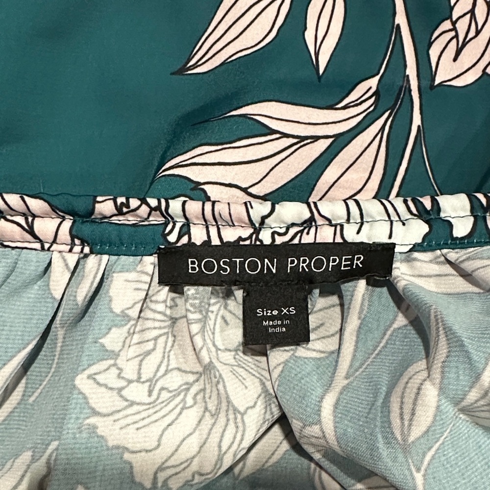 *BOSTON PROPER* Teal Floral Tie-Neck Long Sleeve Dress Size XS - Picture 6 of 6